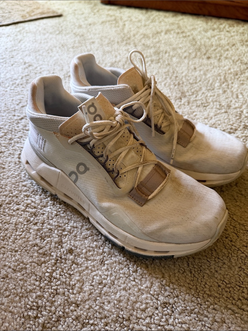 On Running Cloudnova 2 Women’s Sneakers in White with Cream Accents - Ice/Sand - Picture 2 of 5